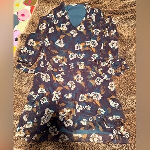 CAbi Teal and Black Long Sleeve wrap Dress medium